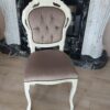 Scaun Venetian, din lemn masiv, culoare lemn alb perlat, tapiserie gri, 49 x 55 x 104 cm