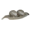 Set 3 piese, 2 suporturi lumanari + tavita (frunza), din rasina, silver-gold, 40Χ20Χ11 cm