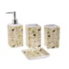 Set 4 piese pentru baie din ceramica, culoare crem/verde