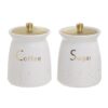 Set 2 borcane cu capac si garnitura, zahar/cafea, alb/gold, 10 x 15 cm