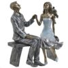 Decoratiune cuplu pe bancuta, turcoaz-bronze, 17x9x24 cm