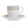Set pentru ceai, 6 cesti si 6 farfurioare, 90 ml, culoare alb/crem