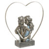 Decoratiune cuplu intr-o inima din metal, turcoaz-bronze, 28x9x29 cm