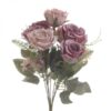 Buchet decorativ, trandafiri rose, cu frunze verde prafuit, H40 cm