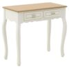 Consola din lemn, 2 sertare, alb-crem, blat maro, 80 x 40 x 75 cm