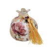 Decoratiune rodie din ceramica, model floral, cu ciucur, 9×9.5 cm