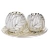 Set 3 piese suport lumanare din rasina, platou + 2 sfere, culoare champagne, 26 x 13 cm
