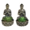 Set 2 decoratiuni buddha, bronze, cu planta artificiala, 12x12x18 cm