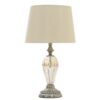Veioza din metal si sticla, abajur metalic si textil, culoare crem-gold, D25X45