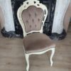 Scaun Traforat, din lemn masiv, culoare lemn alb perlat, tapiserie gri, 49 x 55 x 105 cm