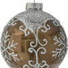 Set 3 globuri din sticla fumurie, decor alb, 8 cm