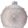 Set 4 globuri din sticla rose, decor perlute, 10 cm