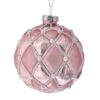 Set 6 globuri din sticla rose, decor perlute, model curbat, 8 cm